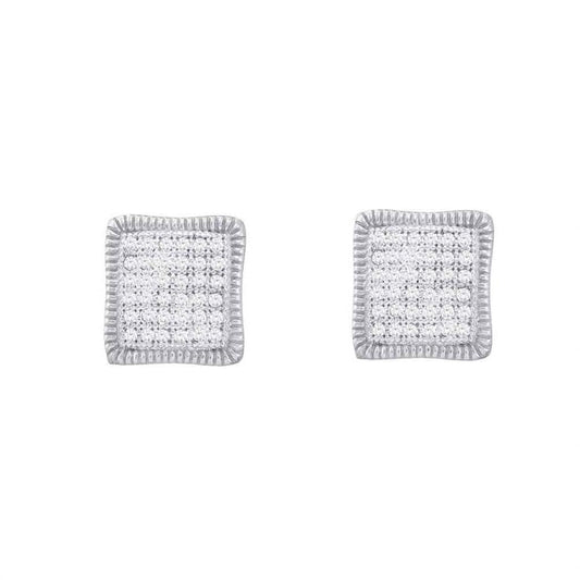 14k White Gold Round Diamond Square Cluster Milgrain Earrings 1/4 Cttw