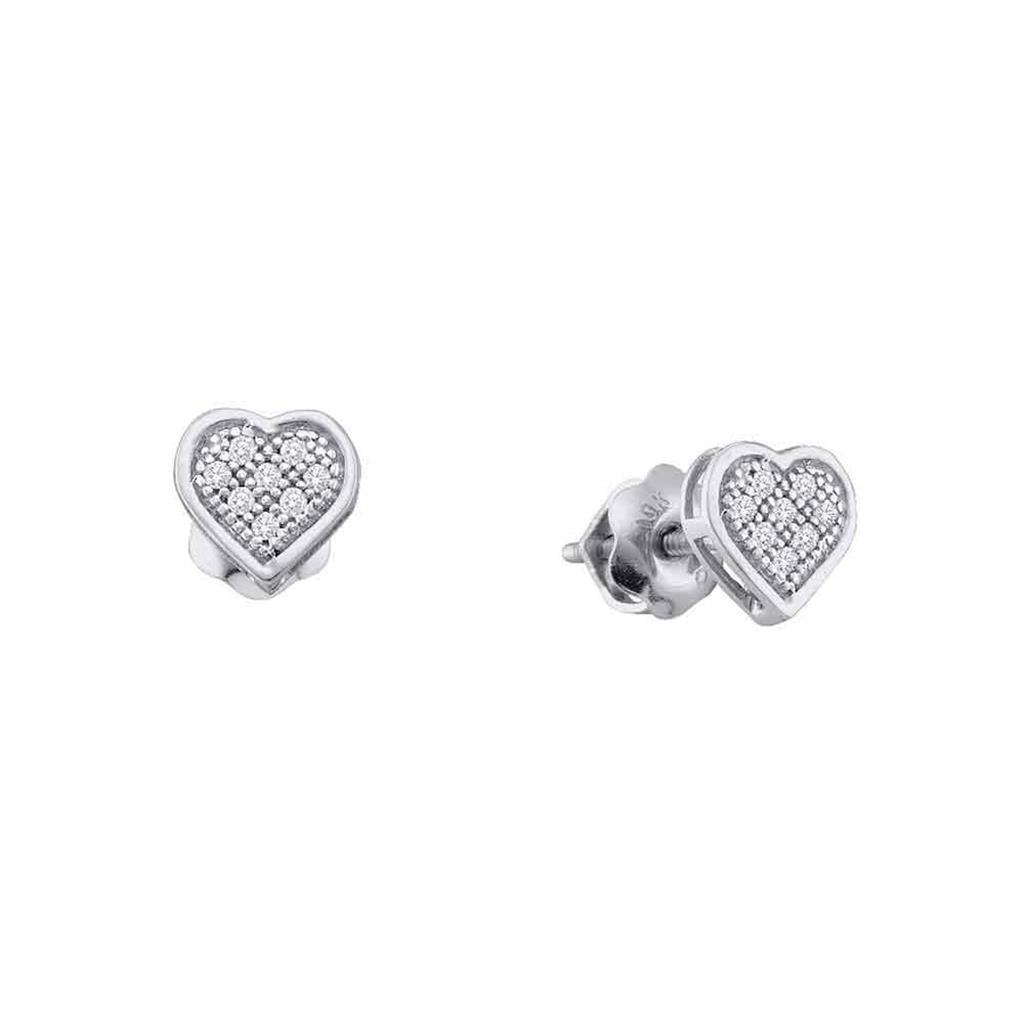 14k White Gold Round Diamond Heart Cluster Earrings 1/5 Cttw