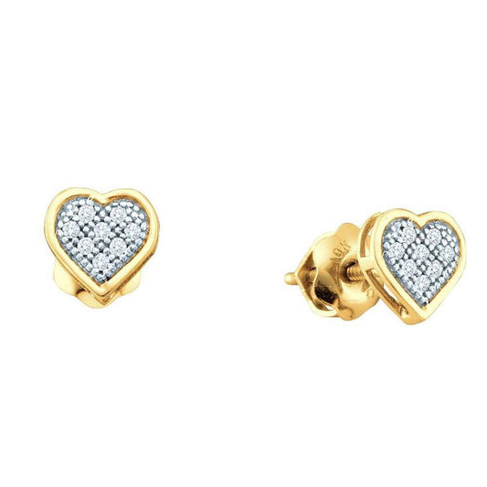 10k Yellow Gold Round Diamond Heart Stud Earrings 1/2 Cttw