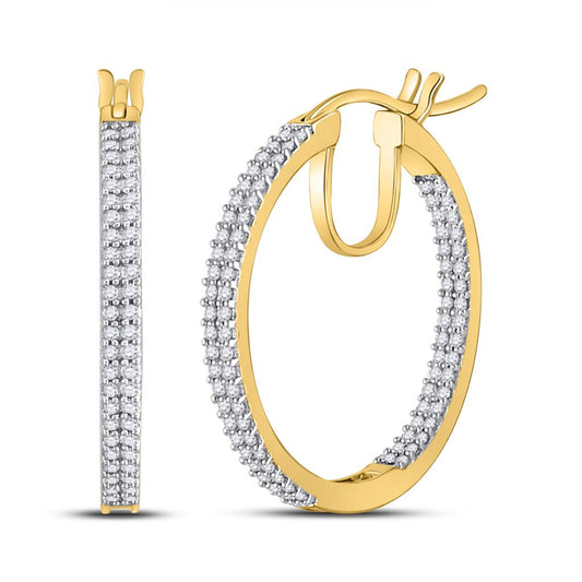 10k Yellow Gold Round Diamond Inside Outside Hoop Earrings 1/2 Cttw