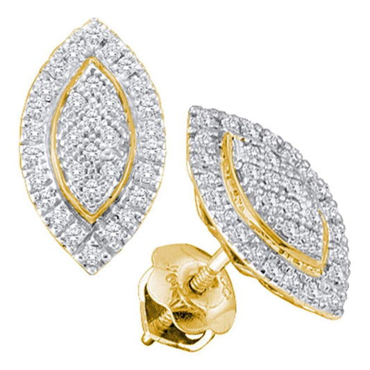 10k Yellow Gold Round Diamond Cluster Oval Stud Earrings 1/5 Cttw