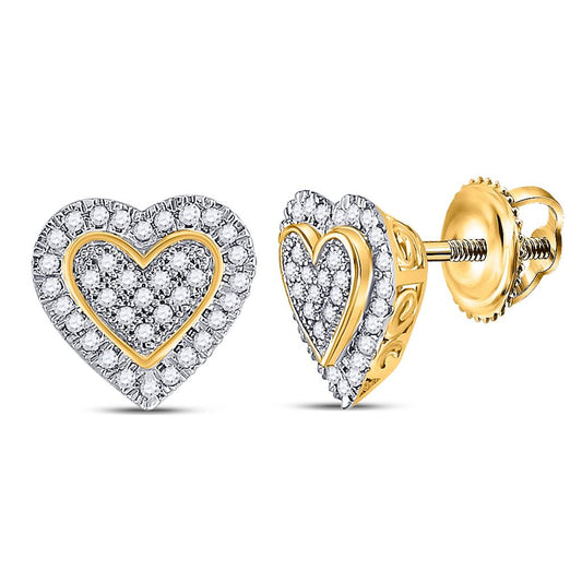 10k Yellow Gold Round Diamond Heart Earrings 1/4 Cttw