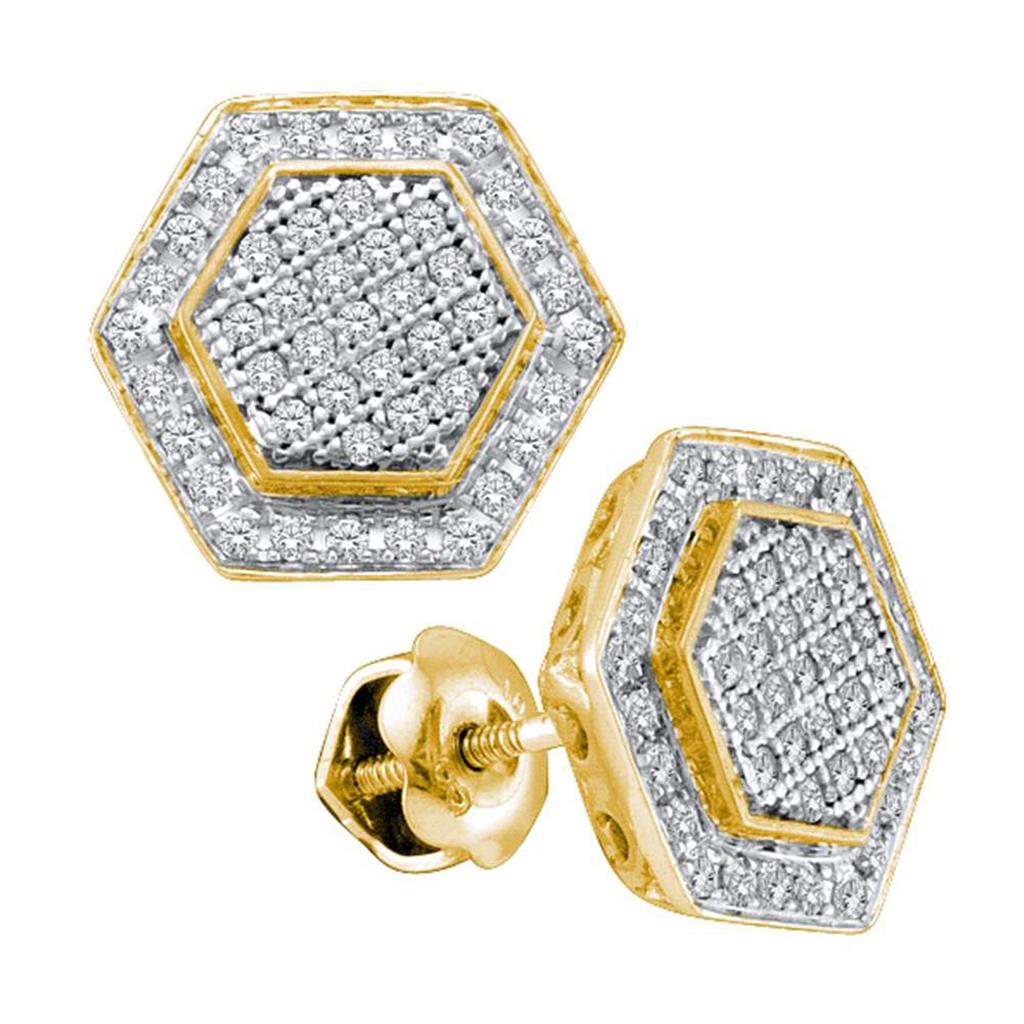 10k Yellow Gold Round Diamond Cluster Hexagon Stud Earrings 1/3 Cttw