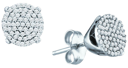 14k White Gold Round Diamond Circle Cluster Stud Earrings 1/3 Cttw