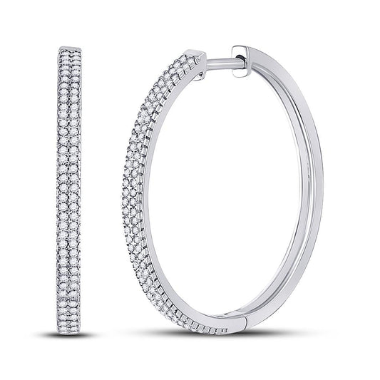 14k White Gold Round Diamond Hoop Earrings 1/2 Cttw