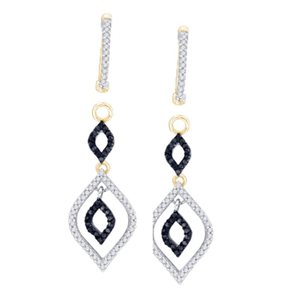 10k Yellow Gold Black Diamond Oval Dangle Earrings 1/2 Cttw