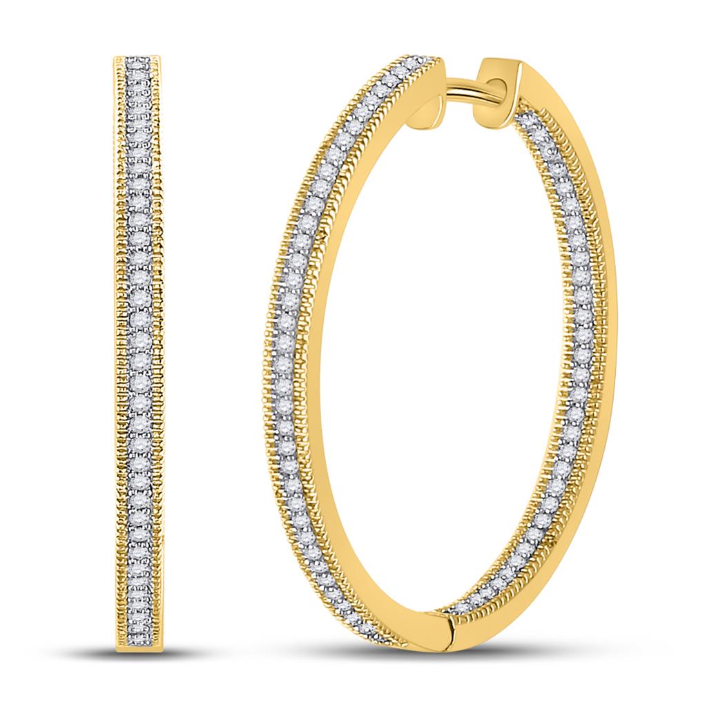 10k Yellow Gold Round Diamond Inside Outside Hoop Earrings 1/2 Cttw