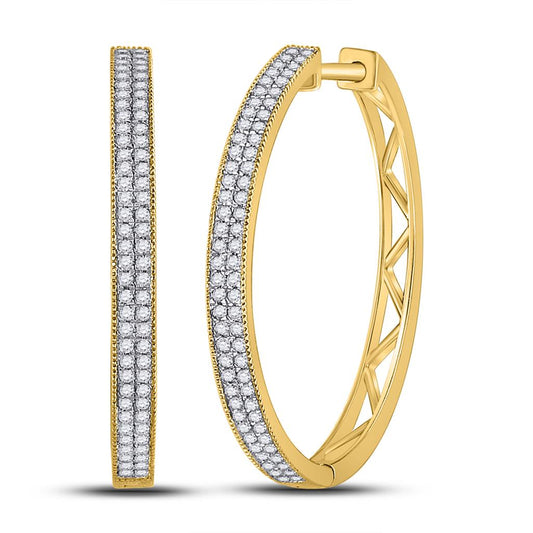 10k Yellow Gold Round Diamond Hoop Earrings 1/2 Cttw