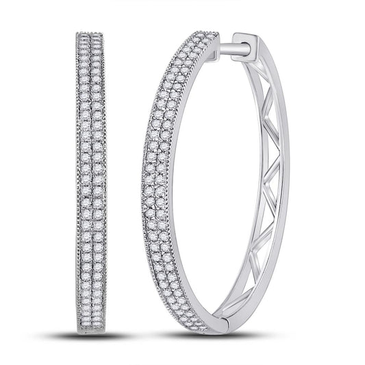 14k White Gold Round Diamond Hoop Earrings 1/2 Cttw