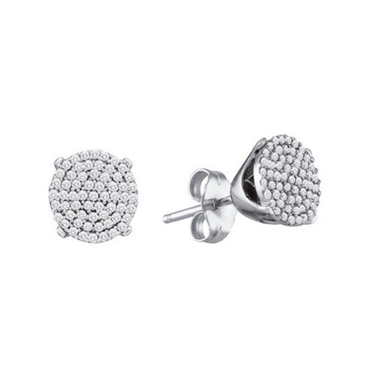 14k White Gold Round Diamond Cluster Earrings 1/8 Cttw