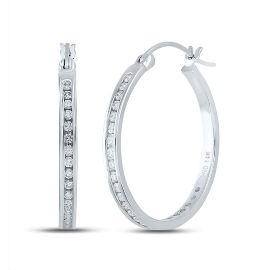 14k White Gold Round Diamond Hoop Earrings 1/2 Cttw