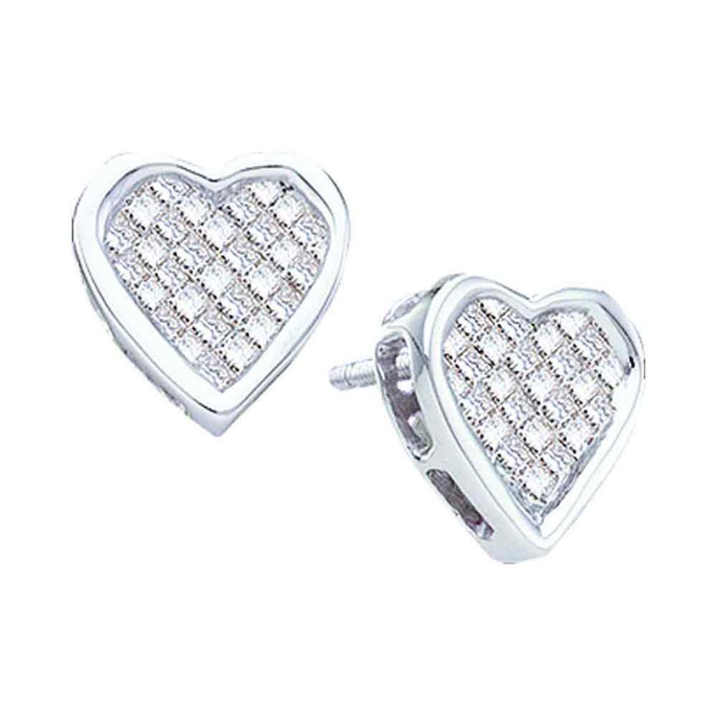 14k White Gold Princess Diamond Cluster Heart Stud Earrings 1/2 Cttw