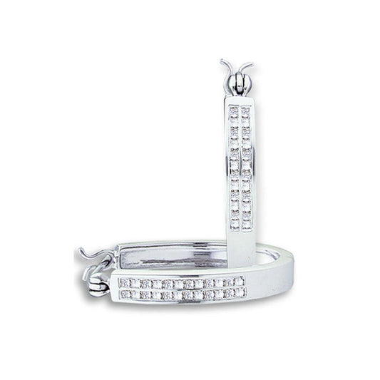 14k White Gold Princess Diamond Hoop Earrings 3/8 Cttw