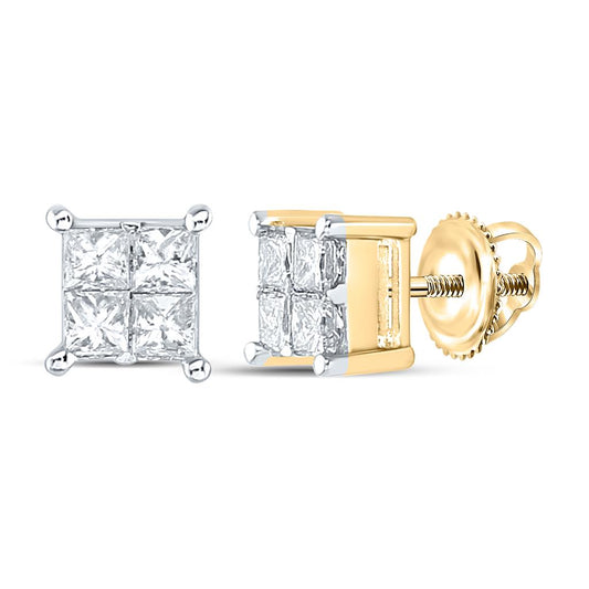 14k Yellow Gold Princess Diamond Square Earrings 1/2 Cttw