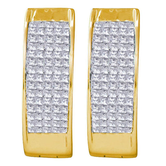 10k Yellow Gold Princess Invisible-set Diamond Hoop Earrings 1 Cttw