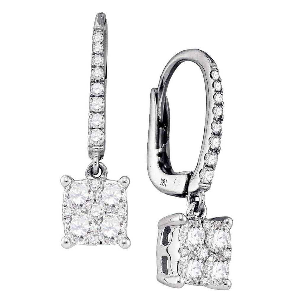 18k White Gold Round Diamond Hoop Dangle Earrings 7/8 Cttw