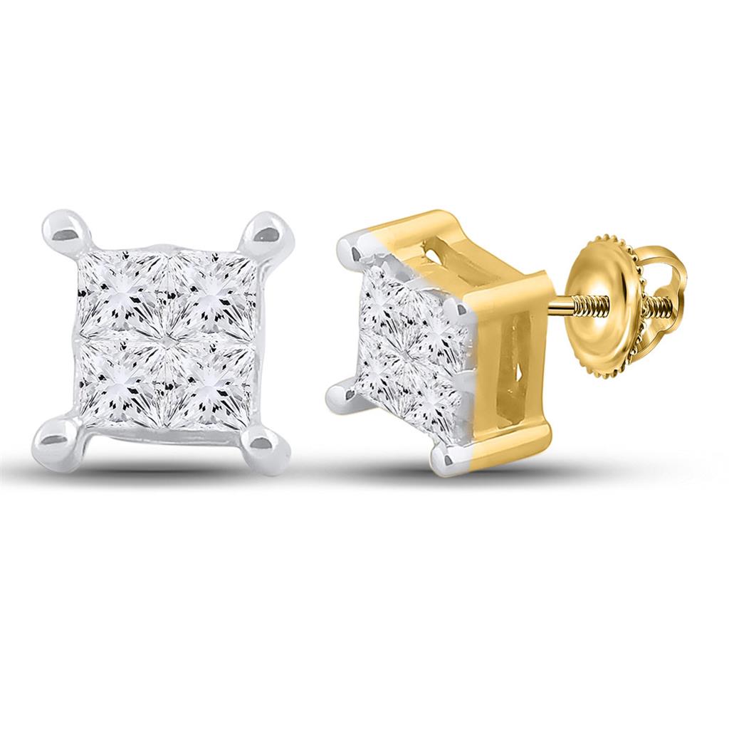 14k Yellow Gold Princess Diamond Square Earrings 1/4 Cttw