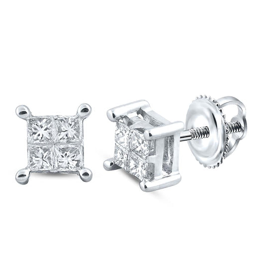 14k White Gold Princess Diamond Square Earrings 1/4 Cttw