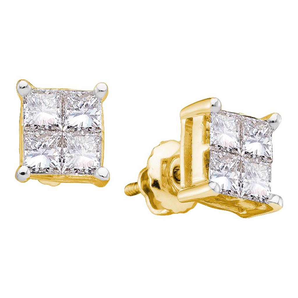14k Yellow Gold Princess Diamond Cluster Stud Earrings 1/3 Cttw