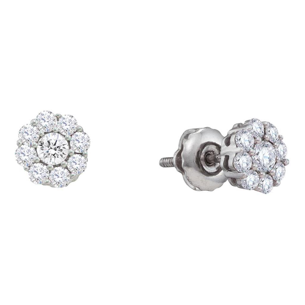 14k White Gold Round Diamond Flower Cluster Stud Earrings 1/2 Cttw