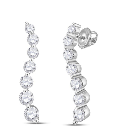 14k White Gold Round Diamond Journey Earrings 1/4 Cttw