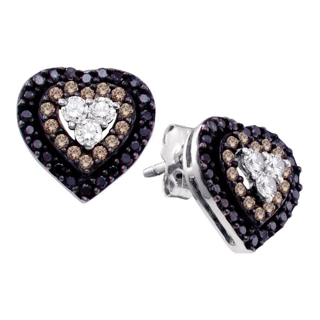 14k White Gold Round Brown Diamond Heart Earrings 1/2 Cttw