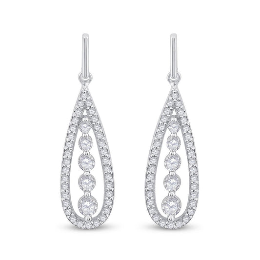 14k White Gold Round Diamond Teardrop Dangle Earrings 3/4 Cttw