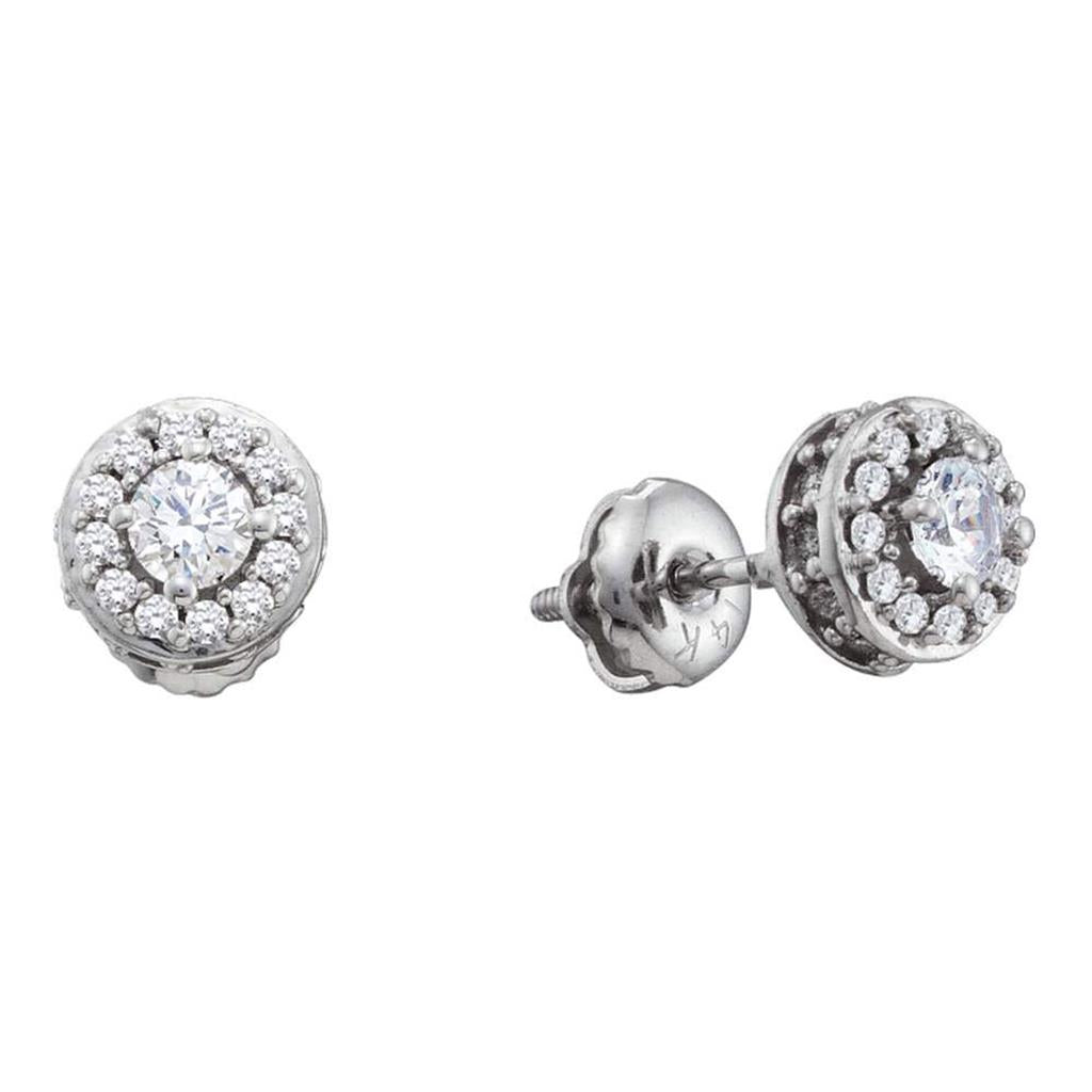 14k White Gold Round Diamond Halo Earrings 1/2 Cttw