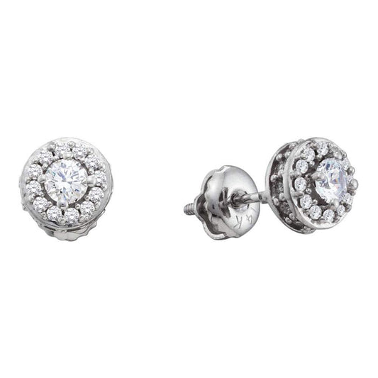 14k White Gold Round Diamond Halo Earrings 1/2 Cttw