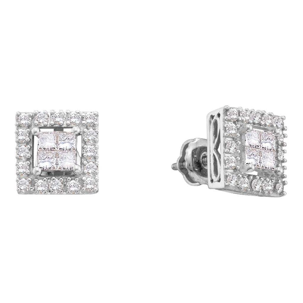 14k White Gold Princess Diamond Square Earrings 1/4 Cttw