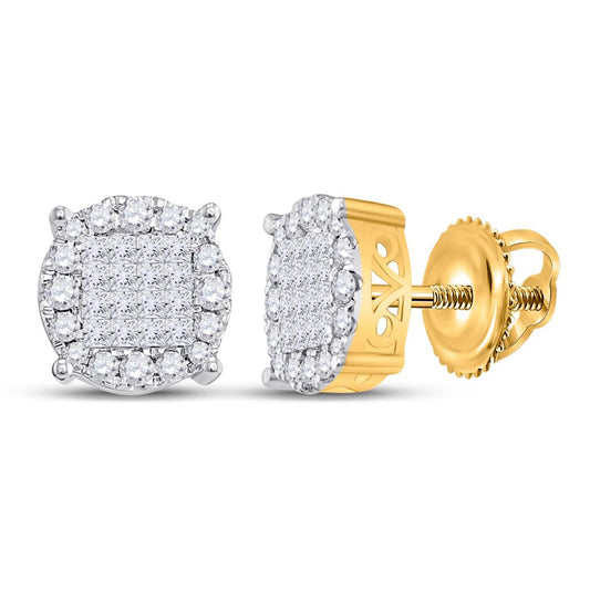 14k Yellow Gold Princess Diamond Cluster Earrings 1/2 Cttw