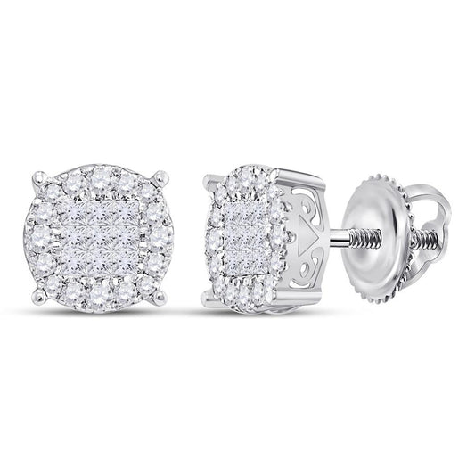 14k White Gold Princess Diamond Fashion Cluster Earrings 1/4 Cttw