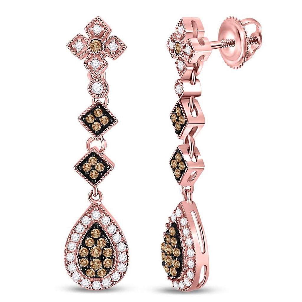 14k Rose Gold Round Brown Diamond Dangle Earrings 5/8 Cttw