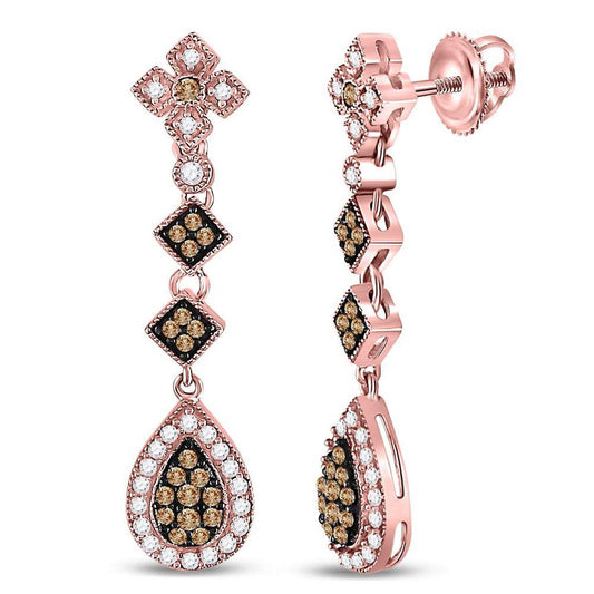 14k Rose Gold Round Brown Diamond Dangle Earrings 5/8 Cttw