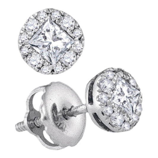 14k White Gold Princess Diamond Stud Earrings 1/3 Cttw