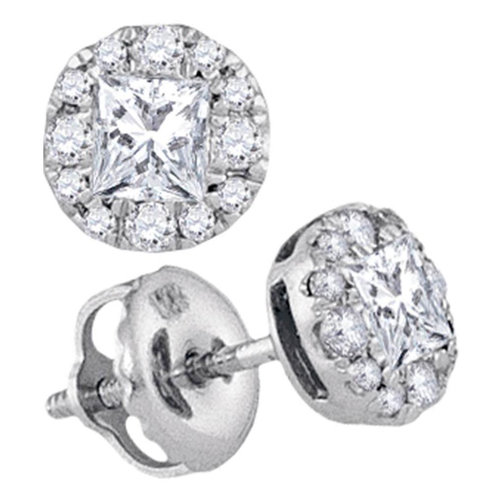 14k White Gold Princess Diamond Stud Earrings 1/2 Cttw