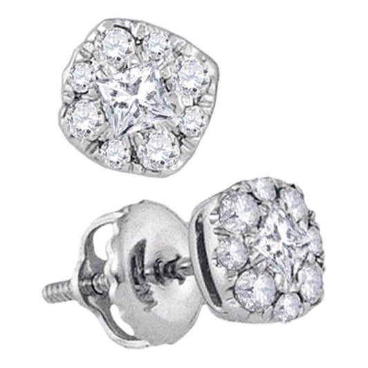 14k White Gold Princess Diamond Cluster Earrings 1/3 Cttw