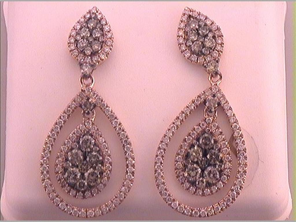 14k Rose Gold Brown Diamond Teardrop Dangle Earrings 1 1/2 Cttw