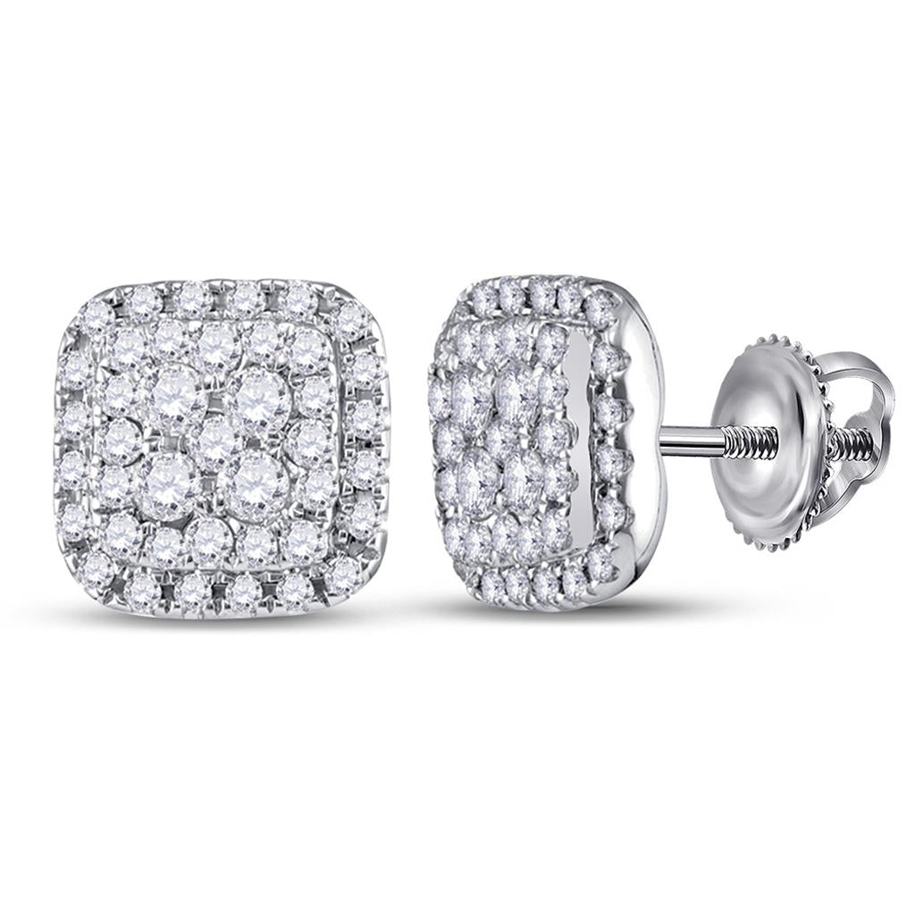 14k White Gold Round Diamond Square Earrings 1/2 Cttw