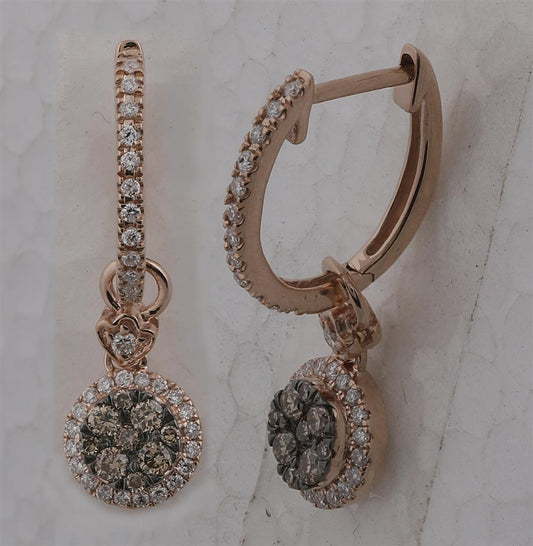 14k Rose Gold Round Brown Diamond Circle Dangle Earrings 1/2 Cttw
