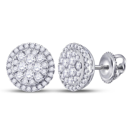 14k White Gold Round Diamond Halo Cluster Earrings 1 Cttw