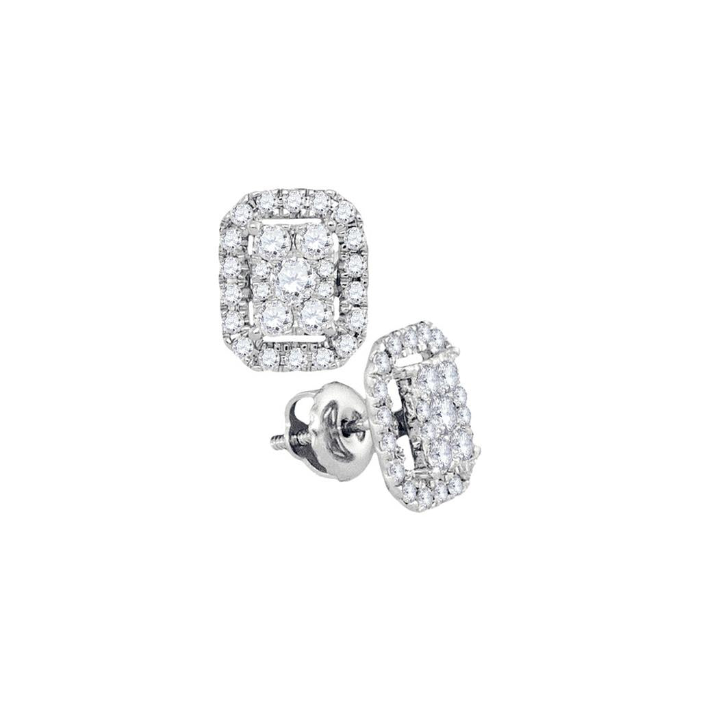 14k White Gold Diamond Cluster Fashion Earrings 3/4 Cttw