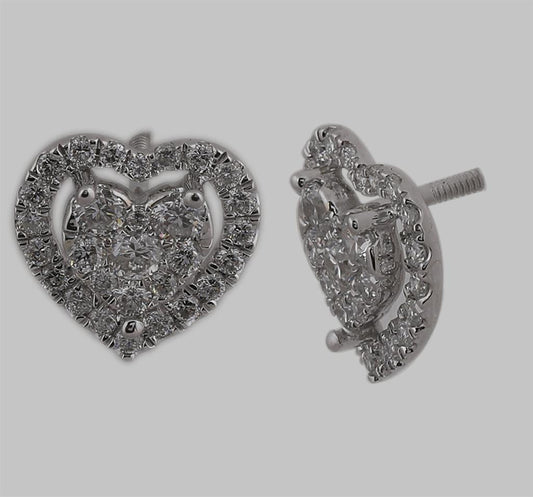 14k White Gold Round Diamond Heart Frame Cluster Stud Earrings 3/4 Cttw
