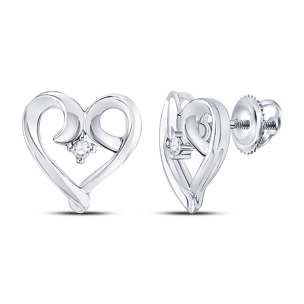 14k White Gold Round Diamond Heart Earrings 1/20 Cttw