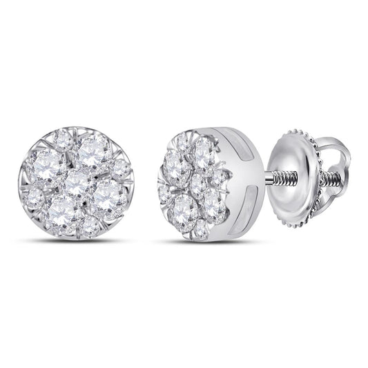 14k White Gold Round Diamond Fashion Cluster Earrings 1/4 Cttw