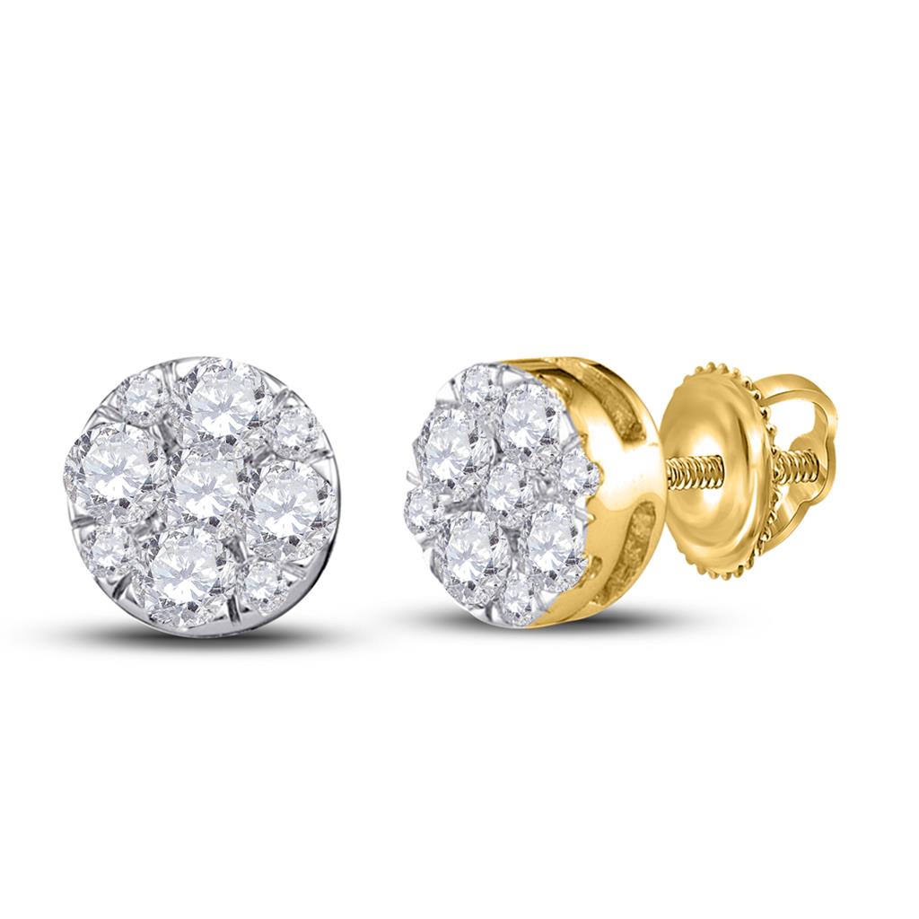 14k Yellow Gold Round Diamond Flower Cluster Stud Earrings 1/2 Cttw