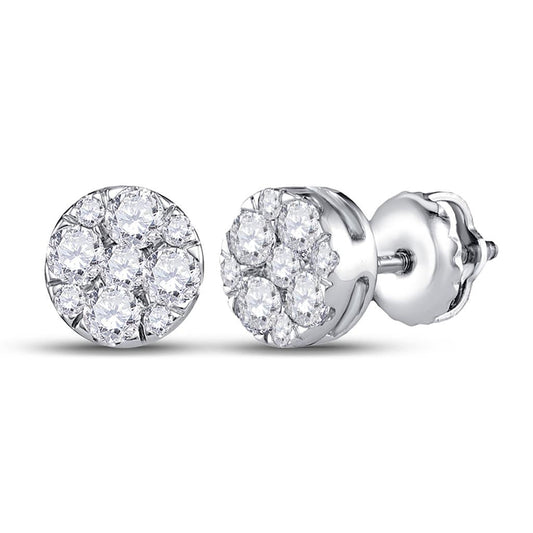 14k White Gold Round Diamond Fashion Cluster Earrings 1/2 Cttw