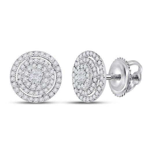 14k White Gold Princess Diamond Fashion Cluster Earrings 1/2 Cttw