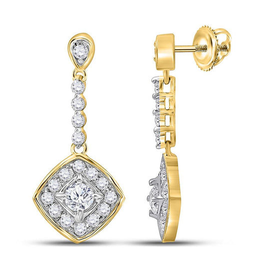 14k Yellow Gold Round Diamond Fashion Dangle Earrings 1/2 Cttw
