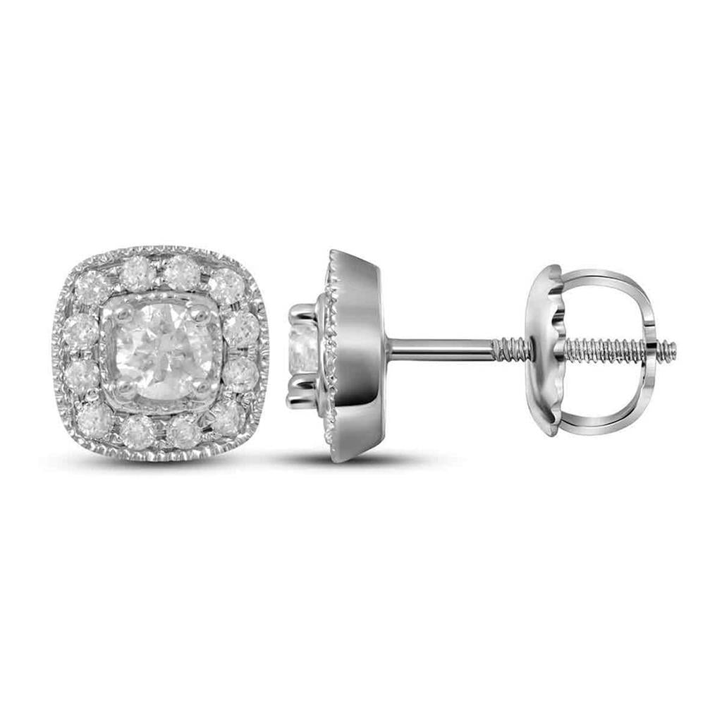 14k White Gold Round Diamond Solitaire Square Frame Earrings 3/8 Cttw